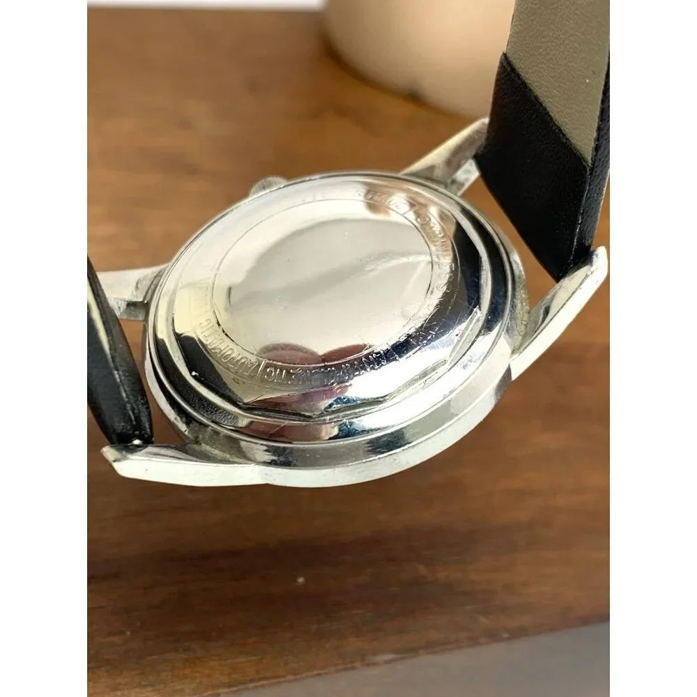 Lemania Men's Watch Vintage 9101 Swiss Automatic Silver Dial Leather Strap 32mm